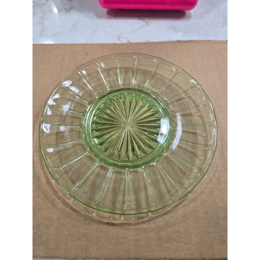 1 Uranium Glass Bread and Butter Plates 6"  Depression Glass Vaseline Glass